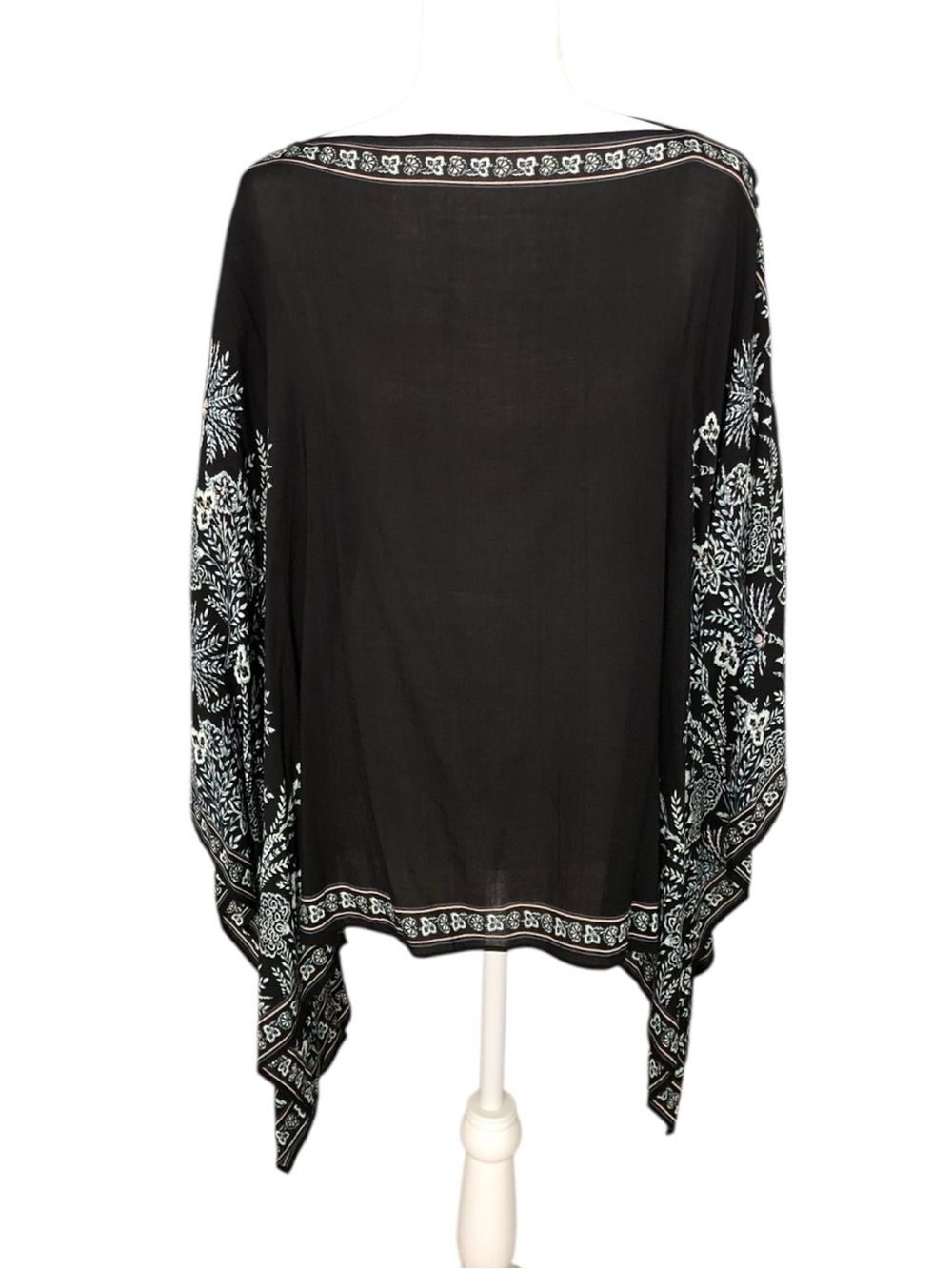 J. Jill Botanical Poncho Black Viscose Top with Subtle Paisley Trim